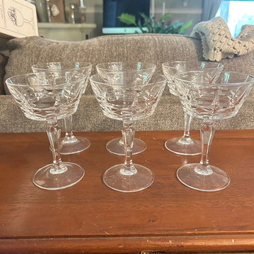 W.M. Dalton Cherbourg French Lead Crystal Champagne Coupe Glasses Set of 6